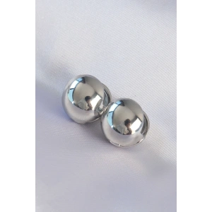 Pirinç Gümüş Renk İçi Boş Minimal Topçuk Küpe - TJ-BKP8985