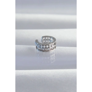 Pirinç Gümüş Renk İncili Baget Taşlı Earcuff Küpe - TJ-BKP9338