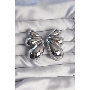 Pirinç Gümüş Renk İri Bombeli Kelebek Küpe