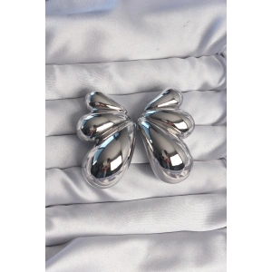 Pirinç Gümüş Renk İri Bombeli Küpe - TJ-BKP9112