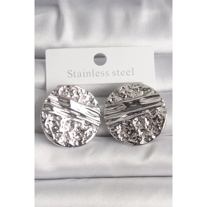 Pirinç Gümüş Renk İşlemeli Daire Plaka Model Kadın Küpe - TJ-BKP10152