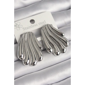 Pirinç Gümüş Renk İşlemeli İstiridye Model Kadın Küpe