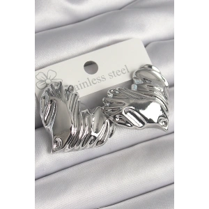 Pirinç Gümüş Renk İşlemeli Kalp Model Kadın Küpe - TJ-BKP10224