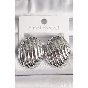 Pirinç Gümüş Renk İşlemeli Oval Model Kadın Küpe