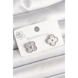 Pirinç Gümüş Renk İşlemeli Yonca Model Kadın Küpe