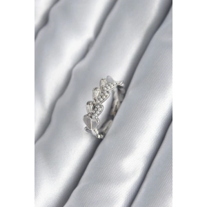 Pirinç Gümüş Renk Kalp Model İnci Detay Kadın Yüzük