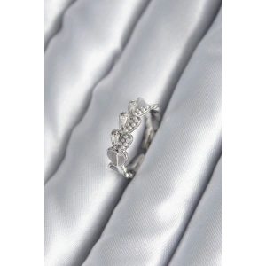 Pirinç Gümüş Renk Kalp Model İnci Detay Kadın Yüzük - TJ-BYK2982