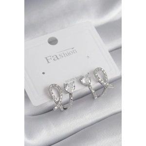 Pirinç Gümüş Renk Kalp Model Zirkon Taşlı Kadın Küpe - TJ-BKP8441