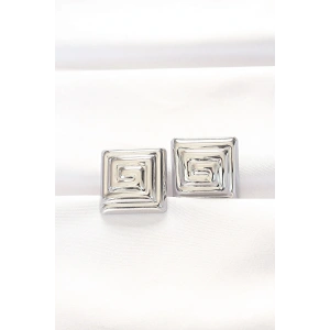 Pirinç Gümüş Renk Kare Form Küpe