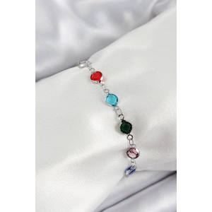 Pirinç Gümüş Renk Karışık Renk Zirkon Taşlı Kadın Bileklik