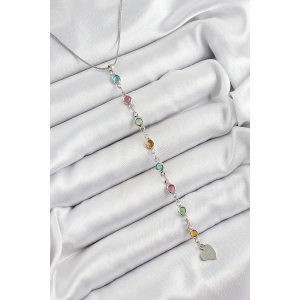 Pirinç Gümüş Renk Karışık Renk Zirkon Taşlı Y Kadın Kolye - TJ-BKO10339