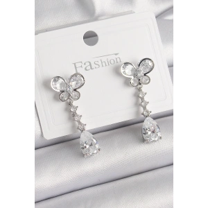 Pirinç Gümüş Renk Model Sallantı Damla Zirkon Taşlı Kadın Küpe - TJ-BKP9861