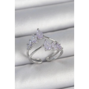 Pirinç Gümüş Renk Mor Damla Zirkon Taşlı Taç Model Kadın Yüzük - TJ-BYK3714