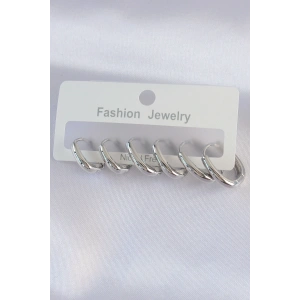 Pirinç Gümüş Renk Oval Küpe Seti