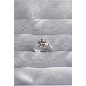 Pirinç Gümüş Renk Renkli Zirkon Taşlı Ayarlamalı Yüzük - TJ-BYK3256