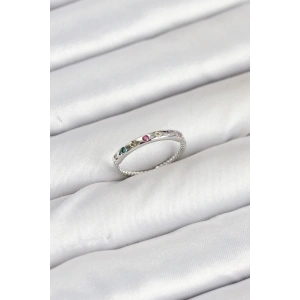 Pirinç Gümüş Renk Renkli Zirkon Taşlı Kadın Yüzük