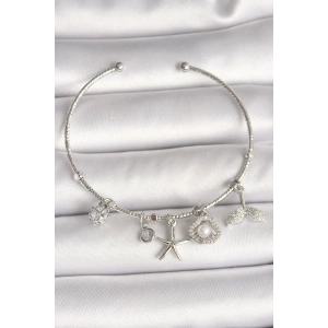 Pirinç Gümüş Renk Sallantı Zirkon Taşlı Deniz Yıldız Figür Balık Kuyruğu Detay Charm Kadın Bileklik