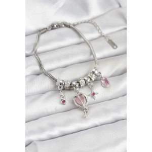 Pirinç Gümüş Renk Uçan Balon Charmlı Kadın Bileklik - TJ-BB8196