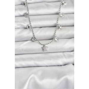 Pirinç Gümüş Renk Yıldız Model Kadın Kolye - TJ-BKO10650