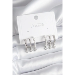 Pirinç Gümüş Renk Zirkon Taş Detay İncili Kadın Küpe - TJ-BKP9748