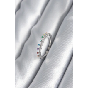 Pirinç Gümüş Renk Zirkon Taş Detay Kadın Yüzük - TJ-BYK2998