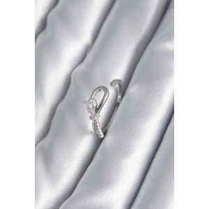 Pirinç Gümüş Renk Zirkon Taş Detay Kurdele Model Kadın Yüzük - TJ-BYK2992