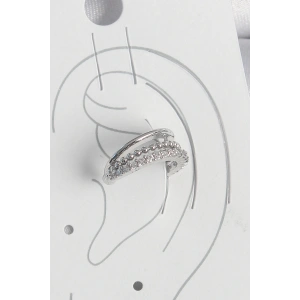 Pirinç Gümüş Renk Zirkon Taşlı 3Lü Sıralı Kadın Kıkırdak Küpe