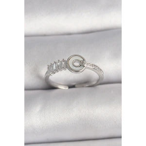 Pirinç Gümüş Renk Zirkon Taşlı Ayarlanabilir Kadın Yüzük