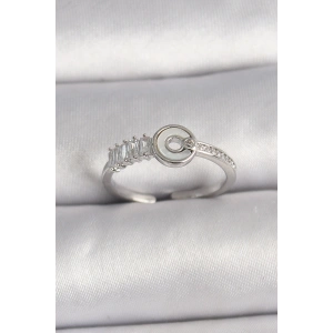 Pirinç Gümüş Renk Zirkon Taşlı Ayarlanabilir Kadın Yüzük - TJ-BYK3562