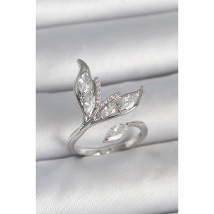 Pirinç Gümüş Renk Zirkon Taşlı Balık Kuyruğu Model Ayarlanabilir Kadın Yüzük - TJ-BYK3744