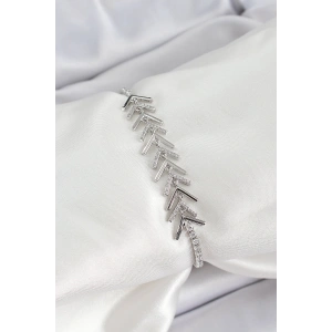 Pirinç Gümüş Renk Zirkon Taşlı Balık Sırtı Kadın Bileklik - TJ-BB7069