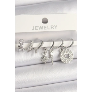 Pirinç Gümüş Renk Zirkon Taşlı Çoklu Figür Kadın Küpe Seti - TJ-BKP10103