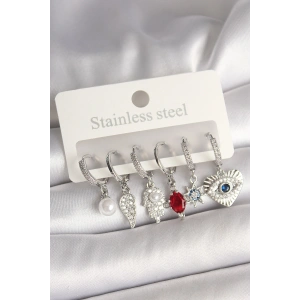 Pirinç Gümüş Renk Zirkon Taşlı Fatma Ana El Figür Kadın Küpe Seti - TJ-BKP10425