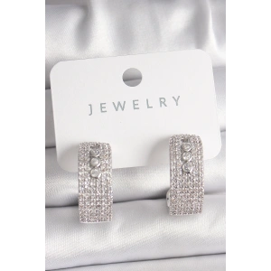 Pirinç Gümüş Renk Zirkon Taşlı Halka Messika Model Kadın Küpe - TJ-BKP10018