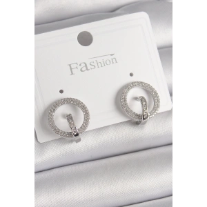 Pirinç Gümüş Renk Zirkon Taşlı Halka Model Kadın Küpe