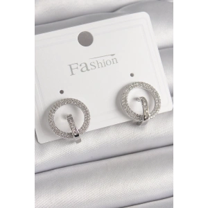 Pirinç Gümüş Renk Zirkon Taşlı Halka Model Kadın Küpe - TJ-BKP9924