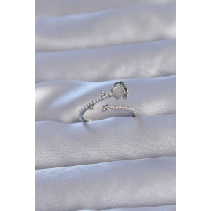 Pirinç Gümüş Renk Zirkon Taşlı İncili Satürn Model Ayarlanabilir Yüzük - TJ-BYK3222