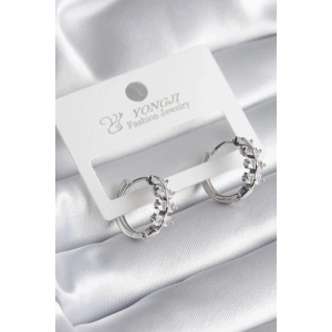 Pirinç Gümüş Renk Zirkon Taşlı Kadın Küpe - TJ-BKP8355