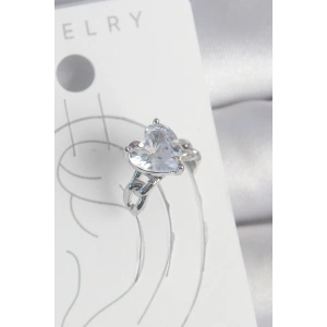 Pirinç Gümüş Renk Zirkon Taşlı Kalp Model Kadın Kıkırdak Küpe - TJ-BKP10563