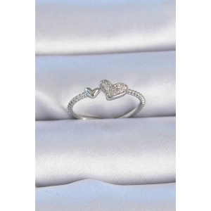 Pirinç Gümüş Renk Zirkon Taşlı Kalp Model Kadın Yüzük - TJ-BYK3307