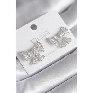 Pirinç Gümüş Renk Zirkon Taşlı Kurdele Model Kadın Küp - TJ-BKP8600