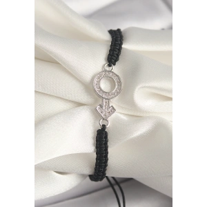 Pirinç Gümüş Renk Zirkon Taşlı Mars Figür Asansörlü Makrome Model Kadın Bileklik - TJ-BB6795