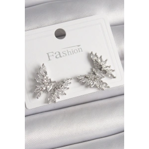 Pirinç Gümüş Renk Zirkon Taşlı Model Kadın Küpe - TJ-BKP9908