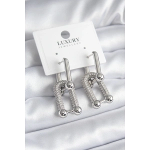 Pirinç Gümüş Renk Zirkon Taşlı Model VIP Seri Kadın Küpe - TJ-BKP8335