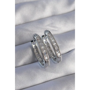 Pirinç Gümüş Renk Zirkon Taşlı Oval Model Küpe - TJ-BKP9078