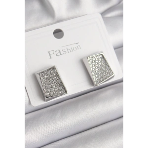 Pirinç Gümüş Renk Zirkon Taşlı Plaka Model Kadın Küpe - TJ-BKP9849