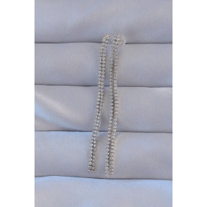 Pirinç Gümüş Renk Zirkon Taşlı Su Yolu Model Küpe - TJ-BKP9146