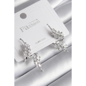 Pirinç Gümüş Renk Zirkon Taşlı Yaprak Model Kadın Küpe - TJ-BKP8608