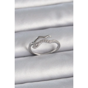 Pirinç Gümüş Renk Zirkon Taşlı Yılan Ayarlanabilir Model Kadın Yüzük - TJ-BYK3369