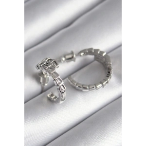 Pirinç Gümüş Renk Zirkon Taşlı Yılan Model Kadın Küpe - TJ-BKP8624